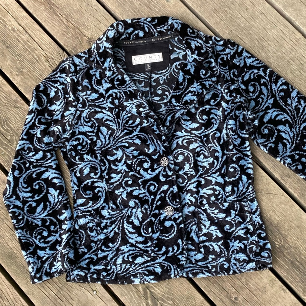VINTAGE Jacket COUNTRY CLOTHING CO. Coat Blazer Paisley Black Blue Size Small